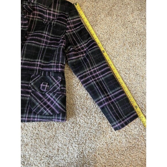 Keren Hart Coat Purple Buffalo Plaid Wool Blend Jacket Size Large Pockets - Picture 9 of 11